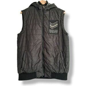 BAUHAUS Quilted Hooded Vest Full Zip Lined Black Men's Sz S